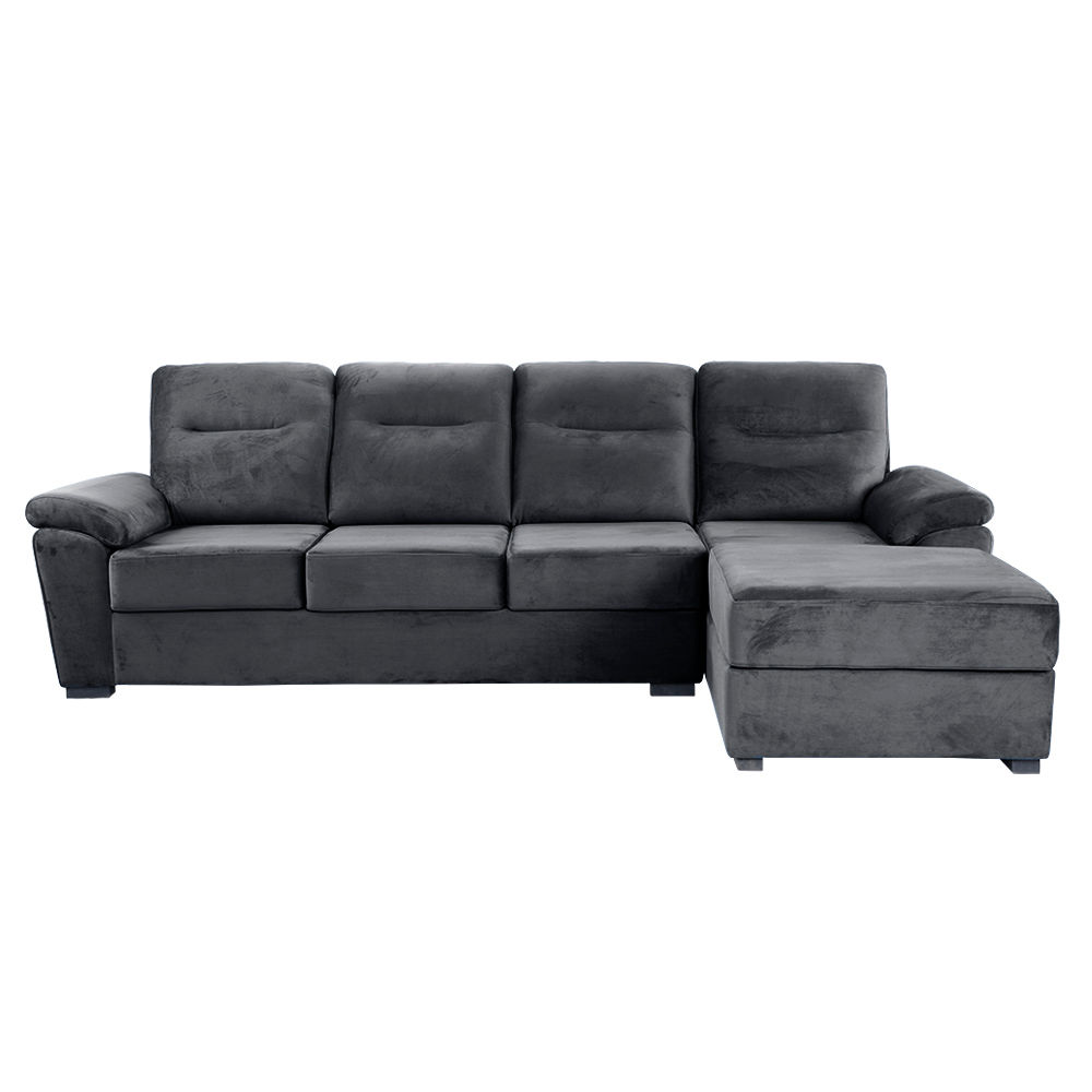 Wakefit Lounger L - Shape Sofa Set (3 Seater + Right Aligned Chaise) - Velvet SpaceGrey